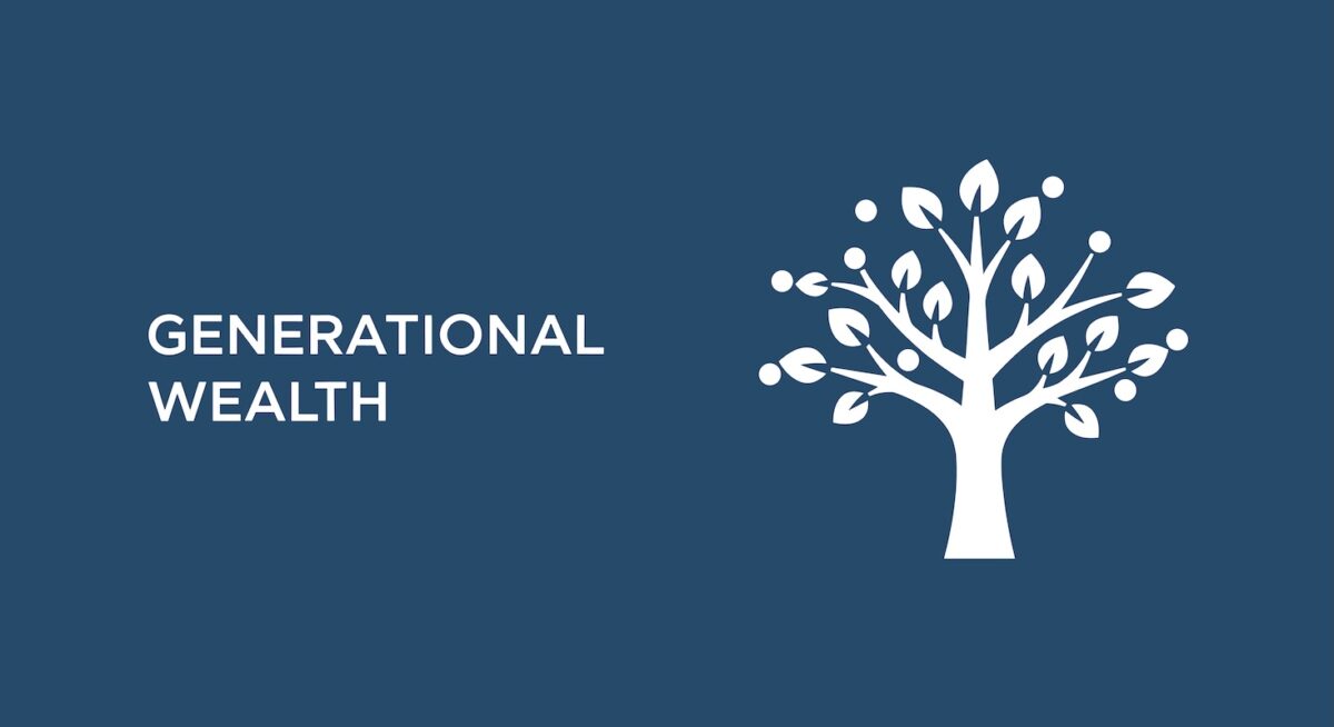 Generational wealth graphic with a white family tree icon, representing legacy planning, estate strategy, and long-term wealth transfer with SGL Financial in Buffalo Grove, IL.