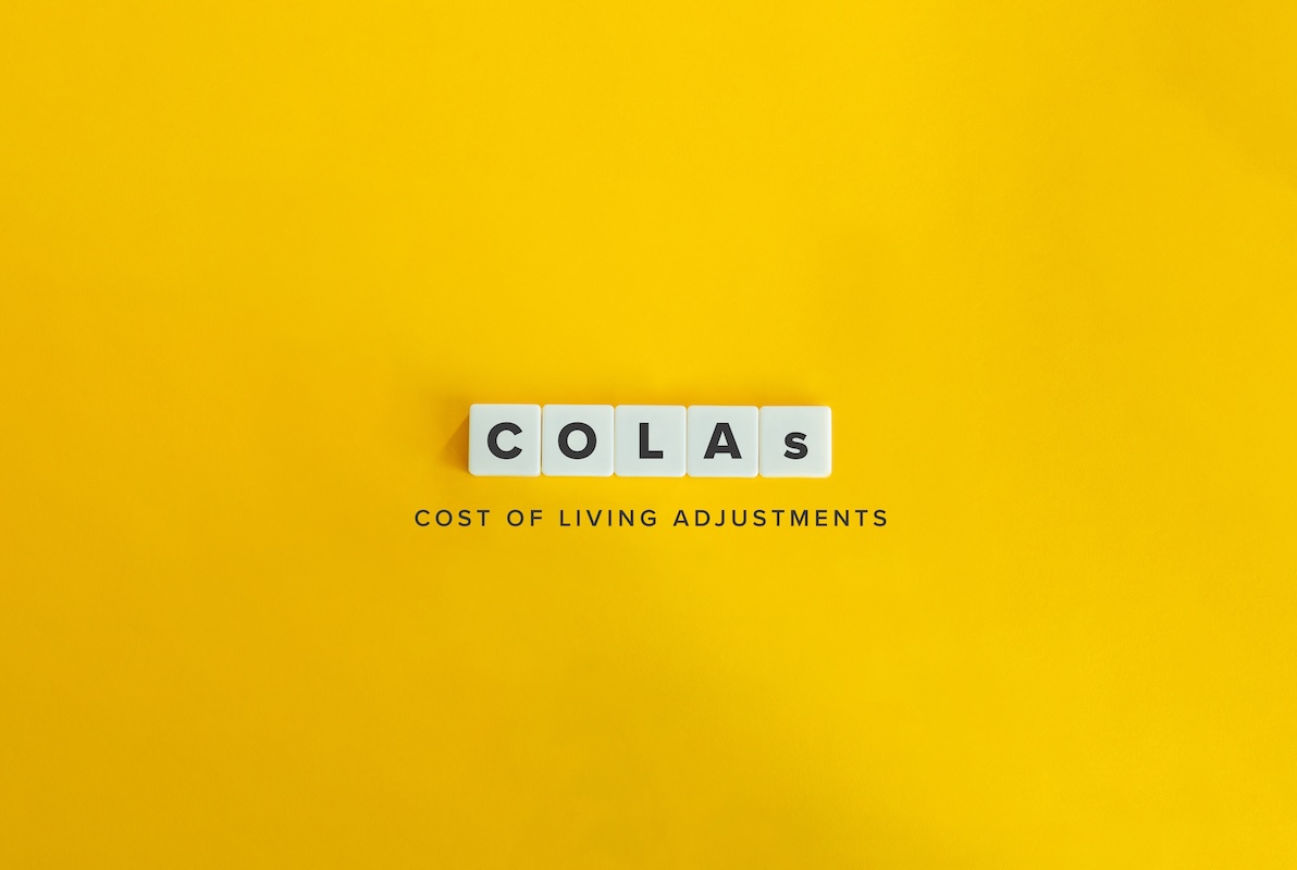“COLAs” text on yellow background representing Social Security cost-of-living adjustments, illustrating how COLA increases may lag behind real expenses and inflation for retirees in Chicagoland and the greater Chicago metropolitan area.