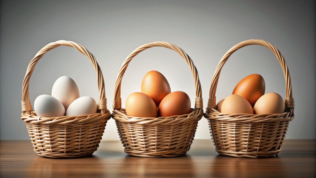 Three baskets of eggs illustrating diversifying concentrated stock to reduce portfolio concentration risk before retirement
